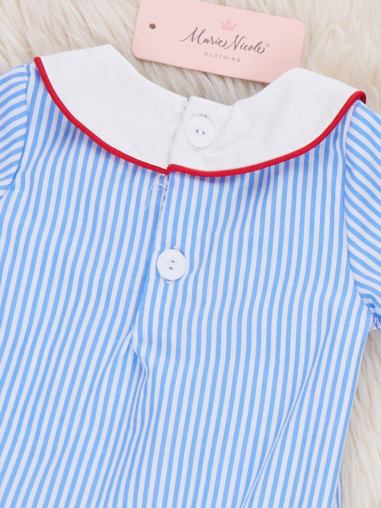 Marie Nicole Clothing - Dugout Ball Striped Embroidered 100% Cotton Bubble Romper