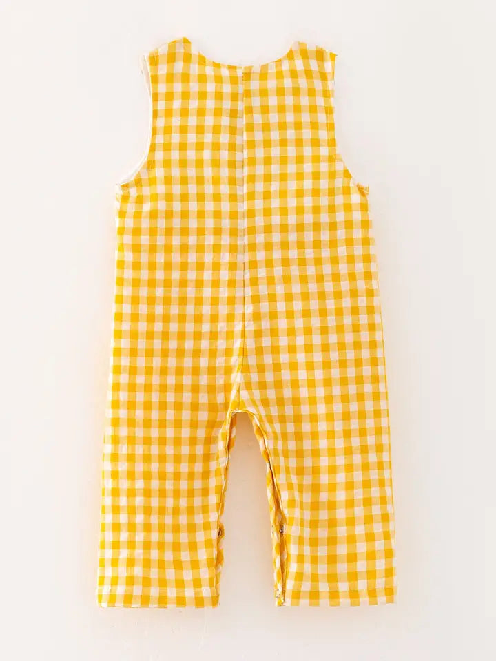 Boys Chicken Plaid Woven Smocking Embroidered Romper