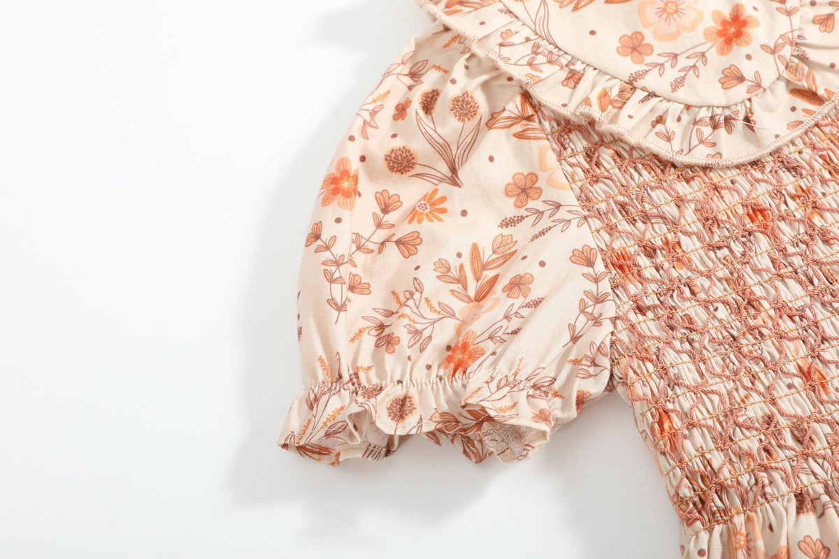 Brown Floral Collared Dress