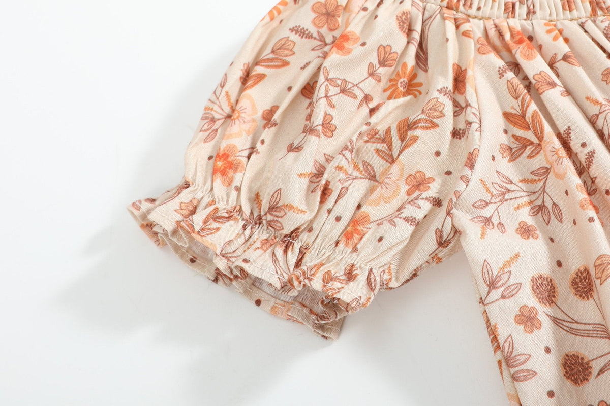 Brown Floral Smocked Bishop Dress