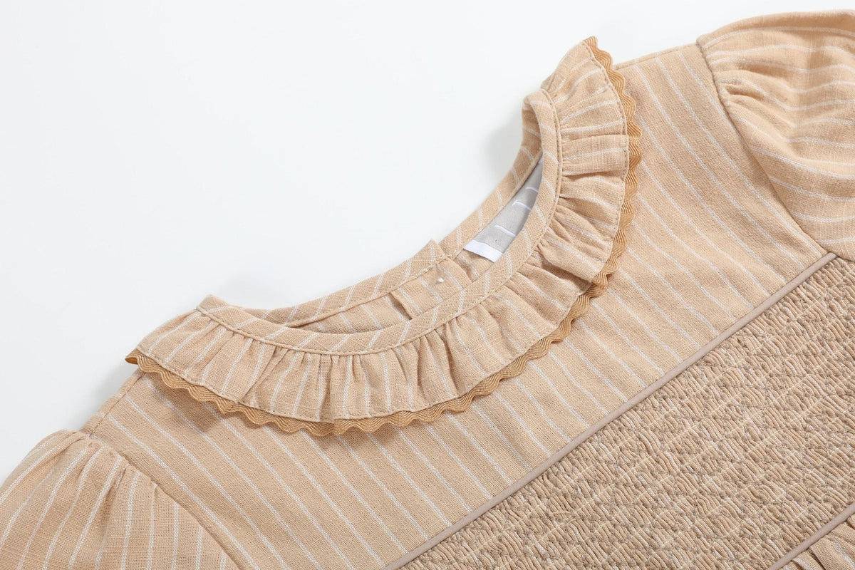 Light Brown Smocked Ruffle Dress