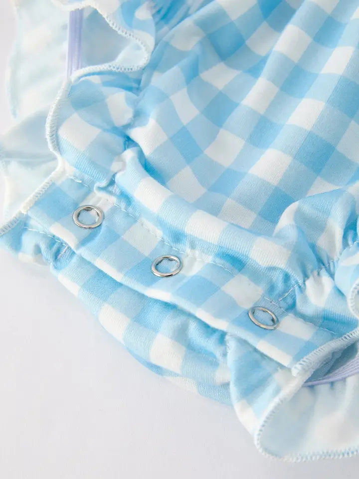 Infant Fall Pumpkin Blue Plain Smocked Romper Matching Thanksgiving