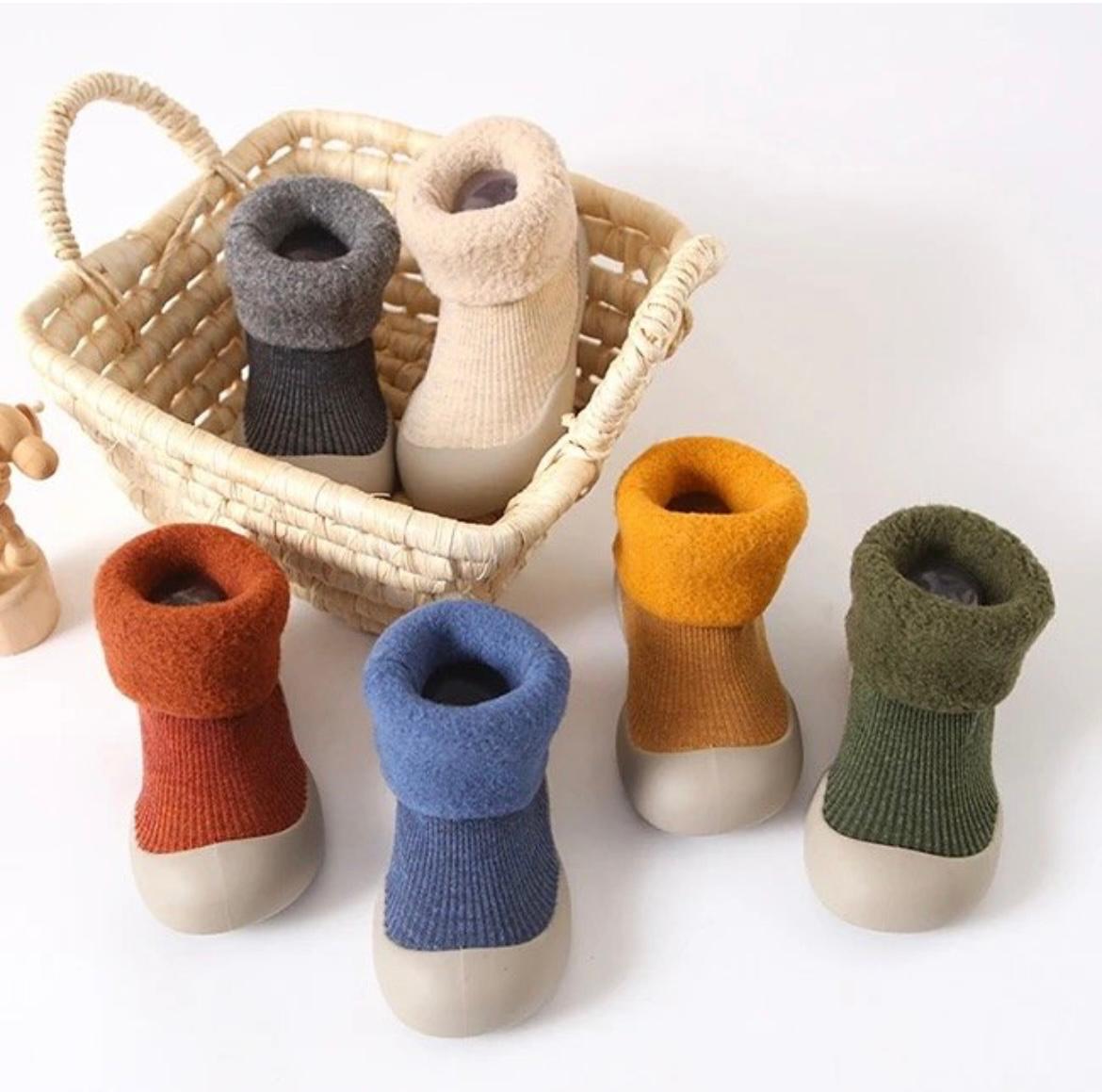 Toddler Sock Shoes with Rubber Soles | Fleece Winter Barefoot Shoes