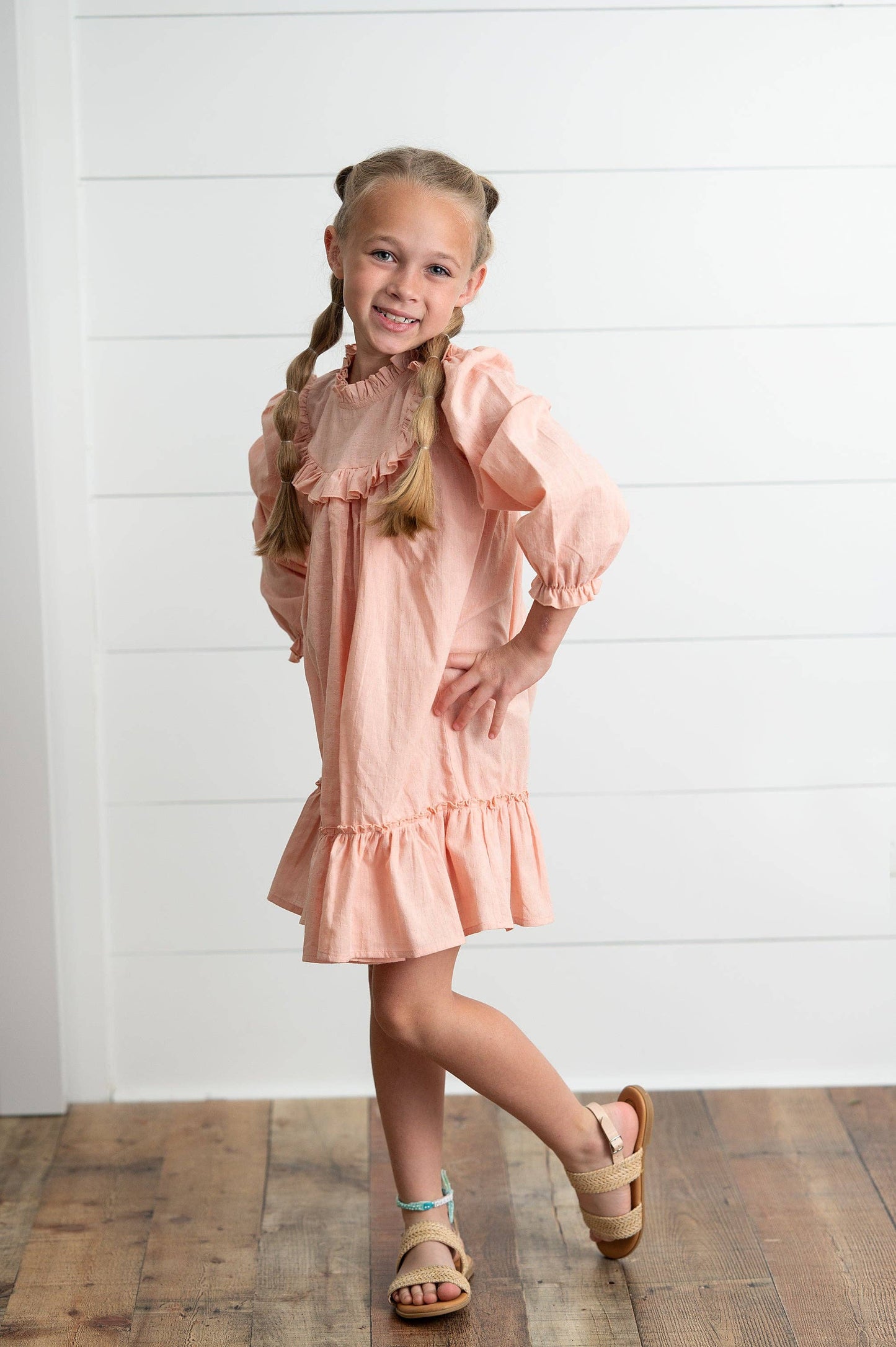 Wren & James - Girls Annie Blush Colored Ruffle Long Sleeve Fall Dress