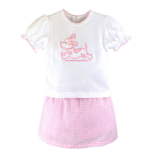 Petit Ami & Zubels - Shirt & Skort Set with Puppy Dog Applique