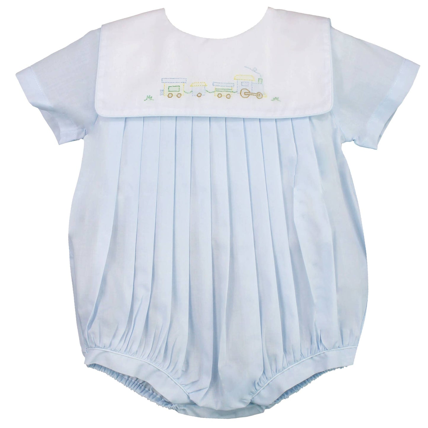 Petit Ami & Zubels - Romper with Train Embroidery in Blue