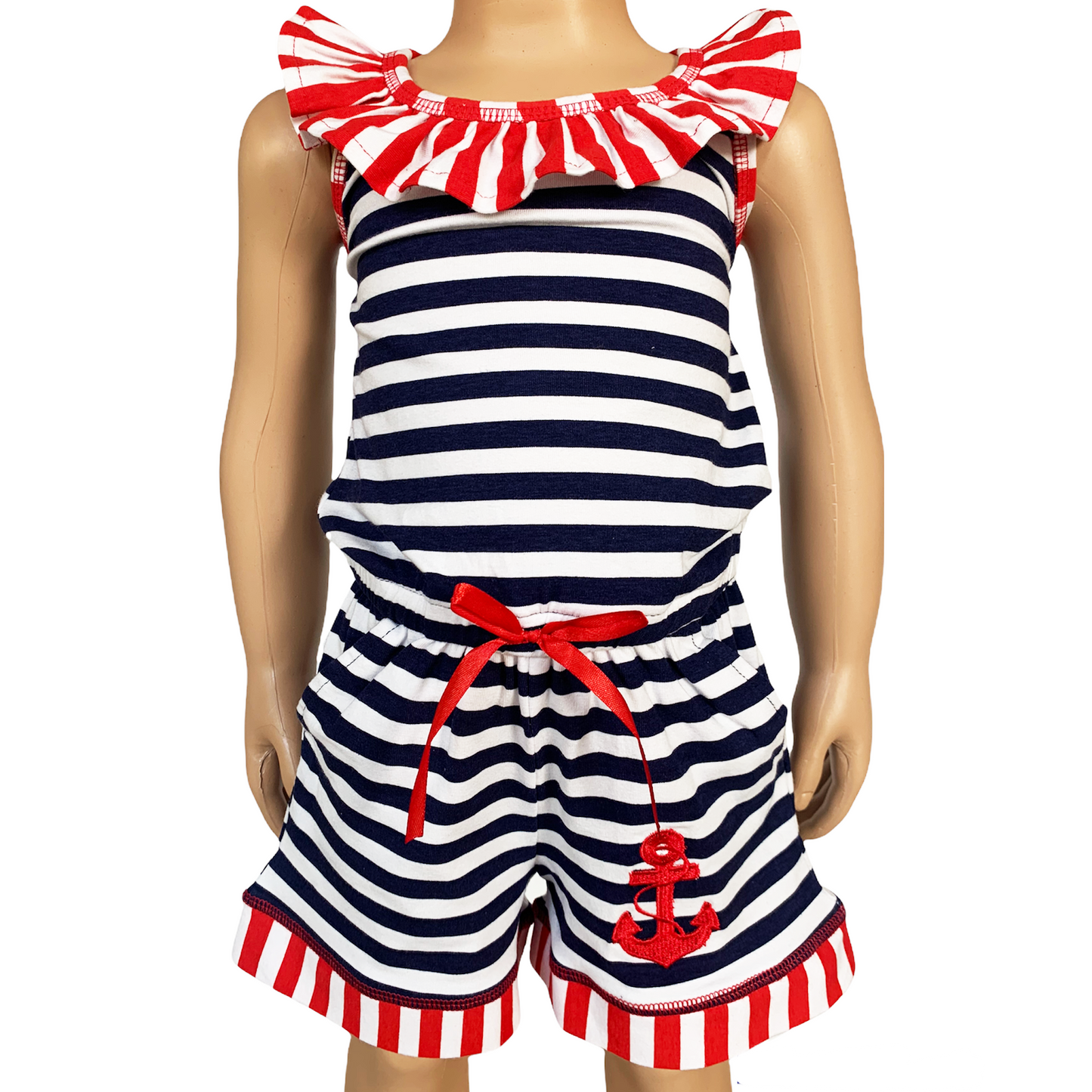 Ann Loren Girls Jumpsuit Nautical Anchor Shorts Romper