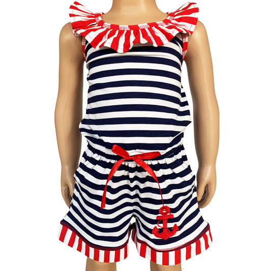 Ann Loren Girls Jumpsuit Nautical Anchor Shorts Romper