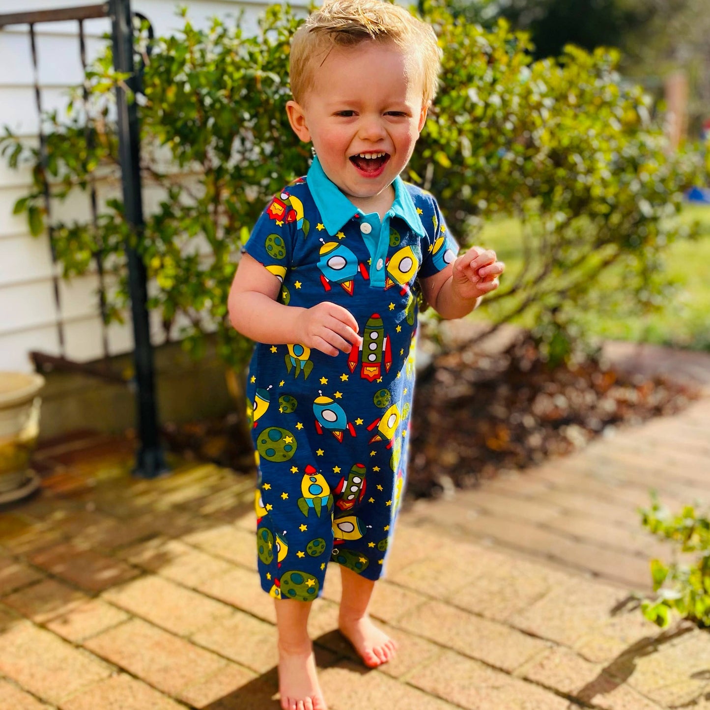 Ann Loren Spaceship shorts Collar Baby Boys Romper Jumpsuit