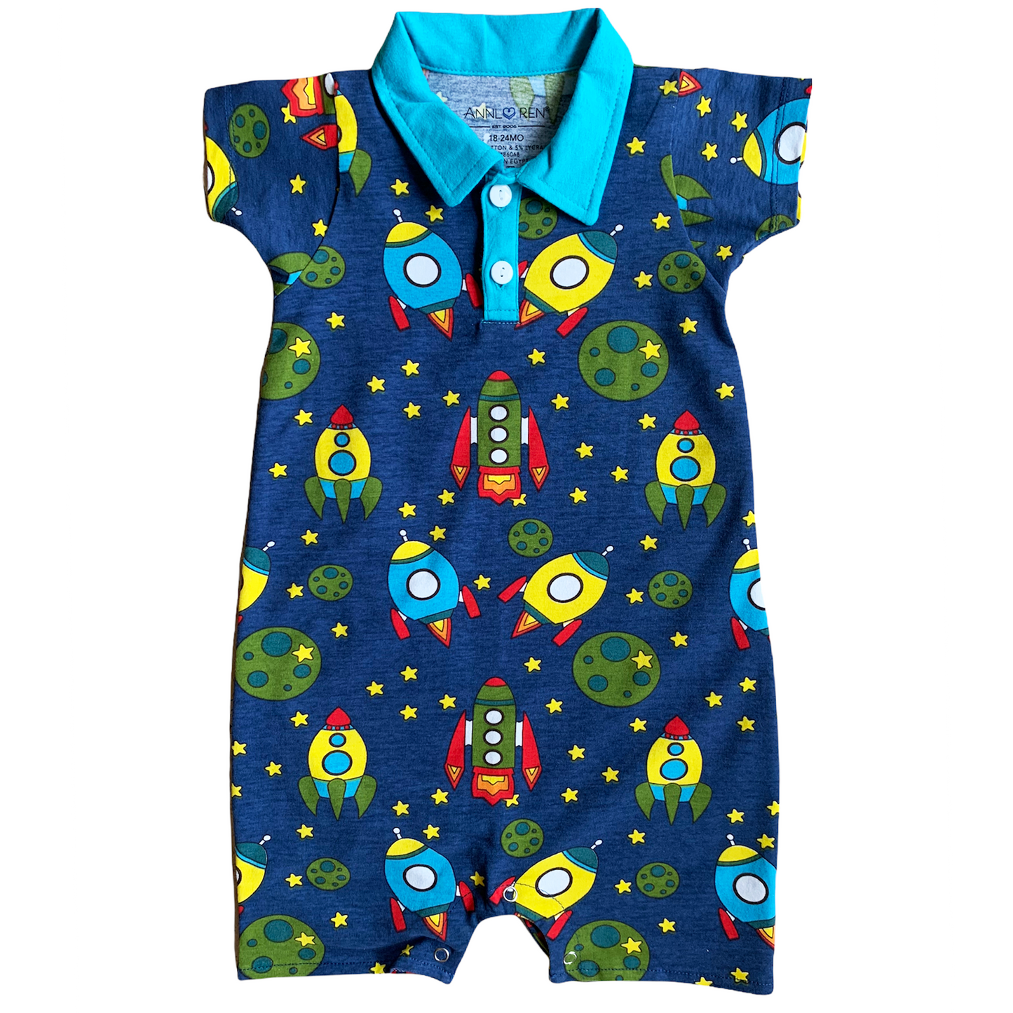 Ann Loren Spaceship shorts Collar Baby Boys Romper Jumpsuit