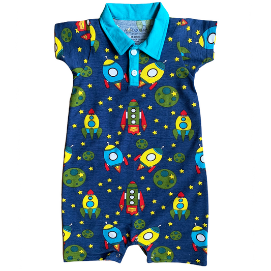 Ann Loren Spaceship shorts Collar Baby Boys Romper Jumpsuit
