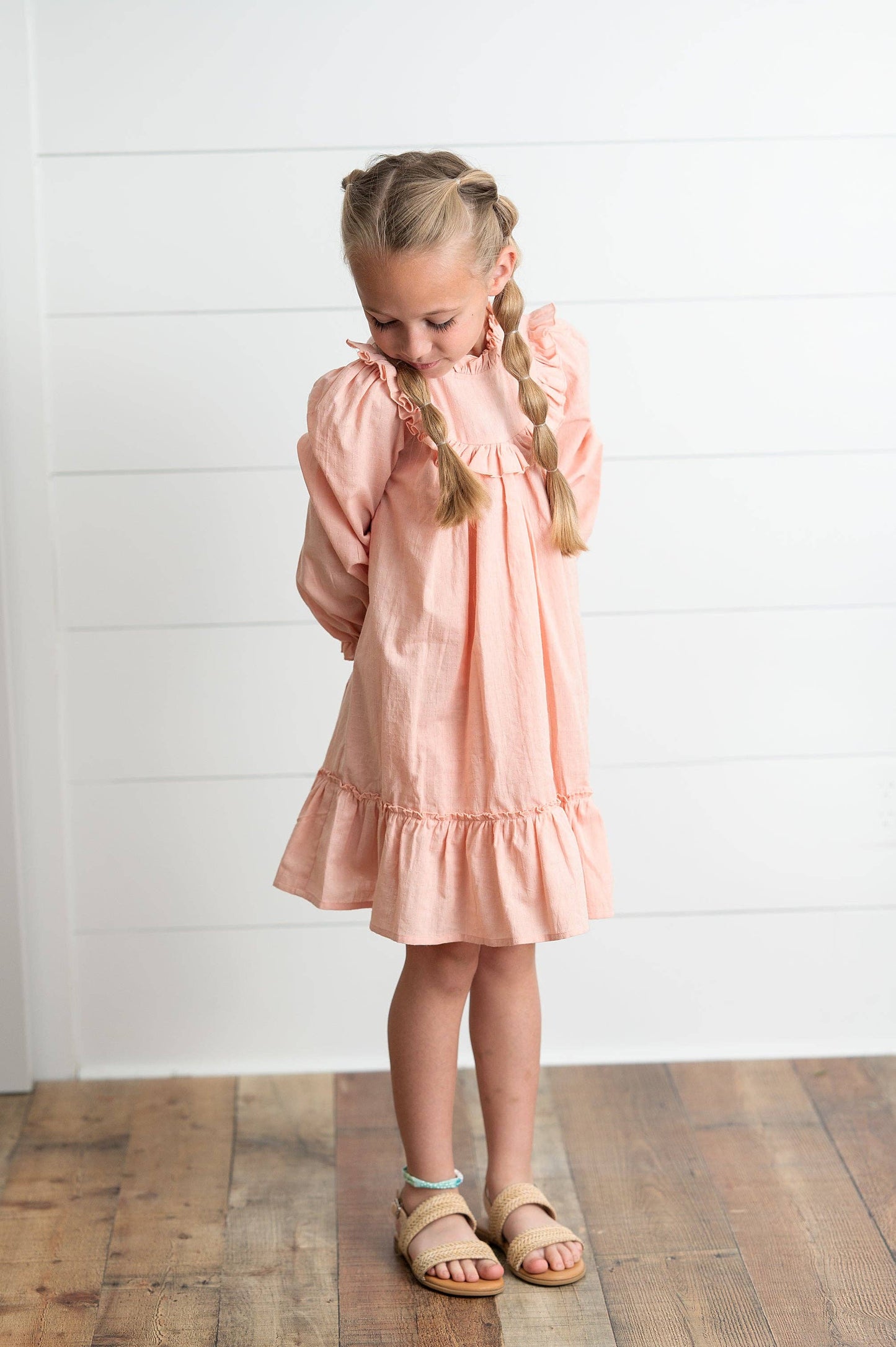 Wren & James - Girls Annie Blush Colored Ruffle Long Sleeve Fall Dress