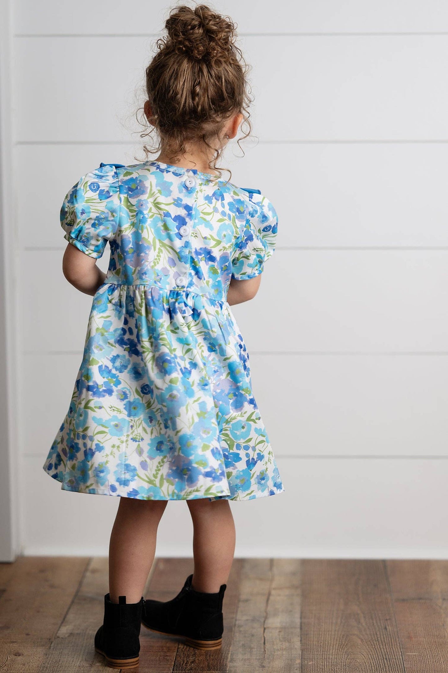 Wren & James - Girls Blue Vintage Floral Embroidered Ruffle Dress