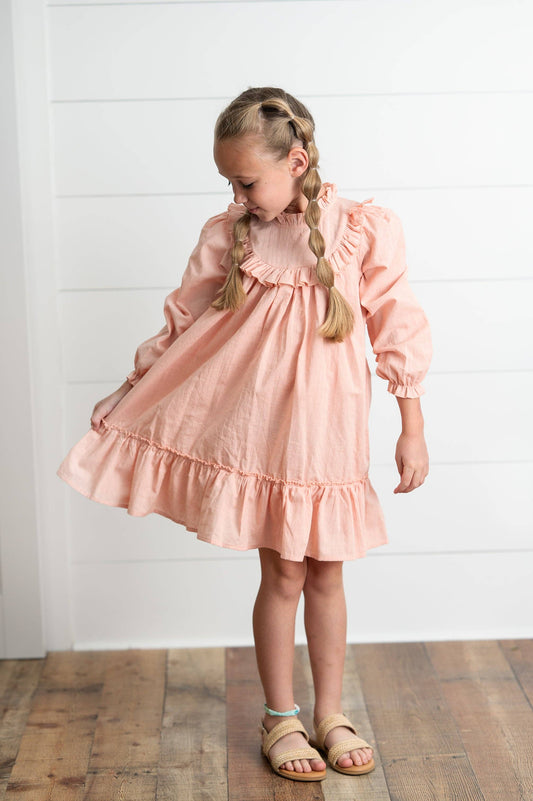 Wren & James - Girls Annie Blush Colored Ruffle Long Sleeve Fall Dress