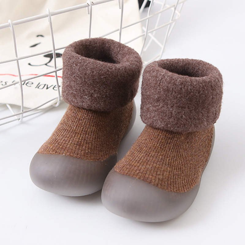 Toddler Sock Shoes with Rubber Soles | Fleece Winter Barefoot Shoes