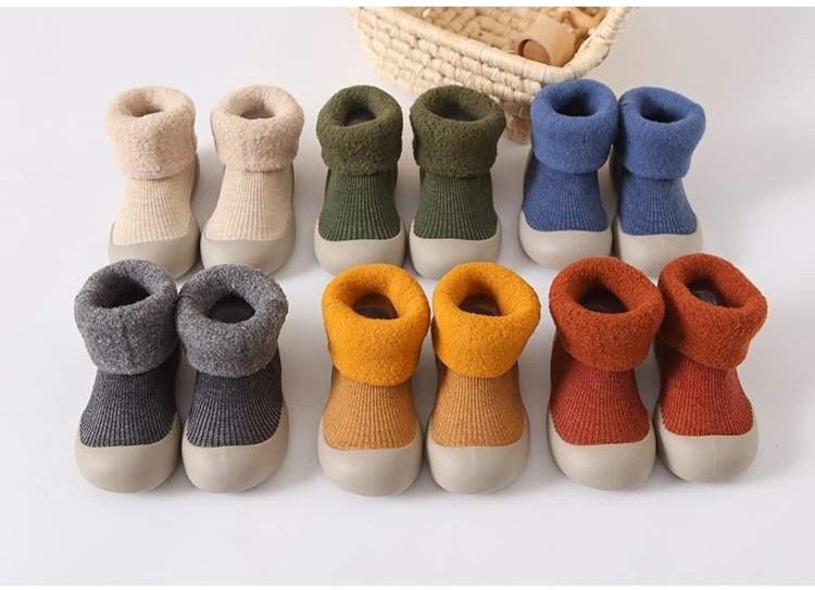 Toddler Sock Shoes with Rubber Soles | Fleece Winter Barefoot Shoes