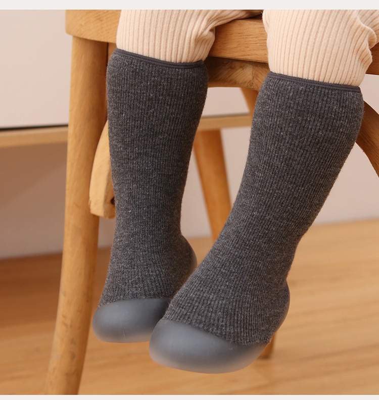 Toddler Sock Shoes with Rubber Soles | Fleece Winter Barefoot Shoes