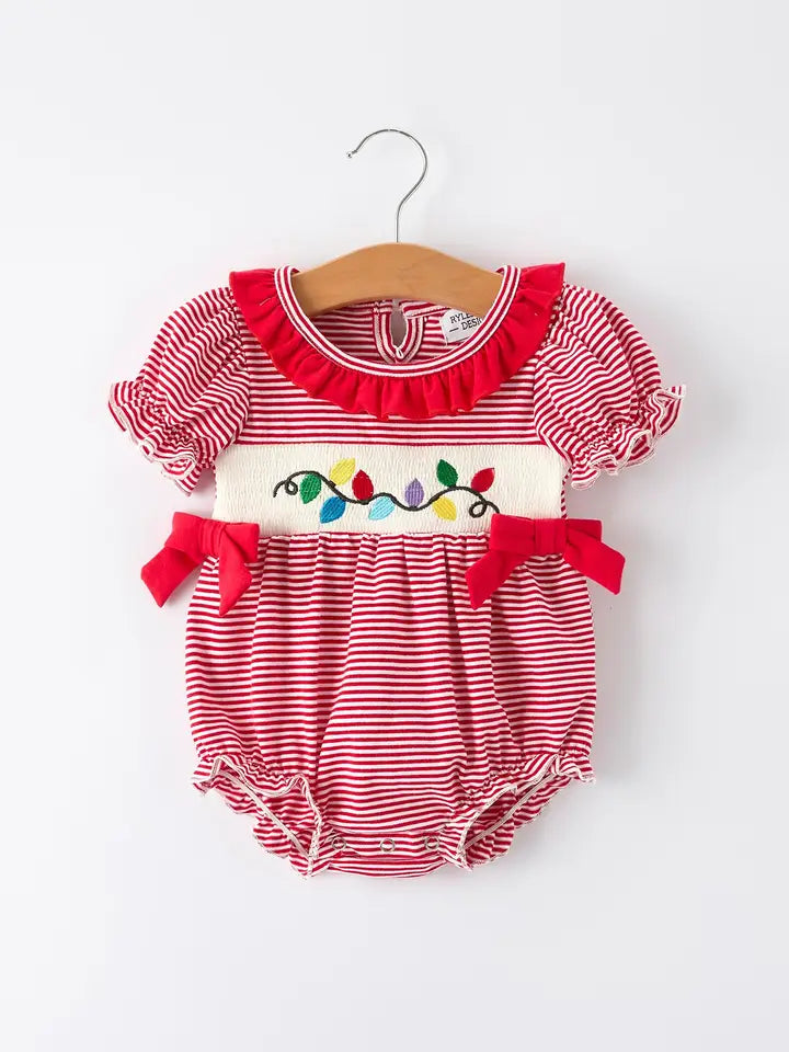 Infant girls Embroidery Christmas Romper Matching