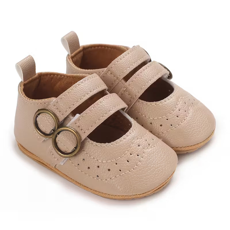 Baby girl double buckle flat princess shoe