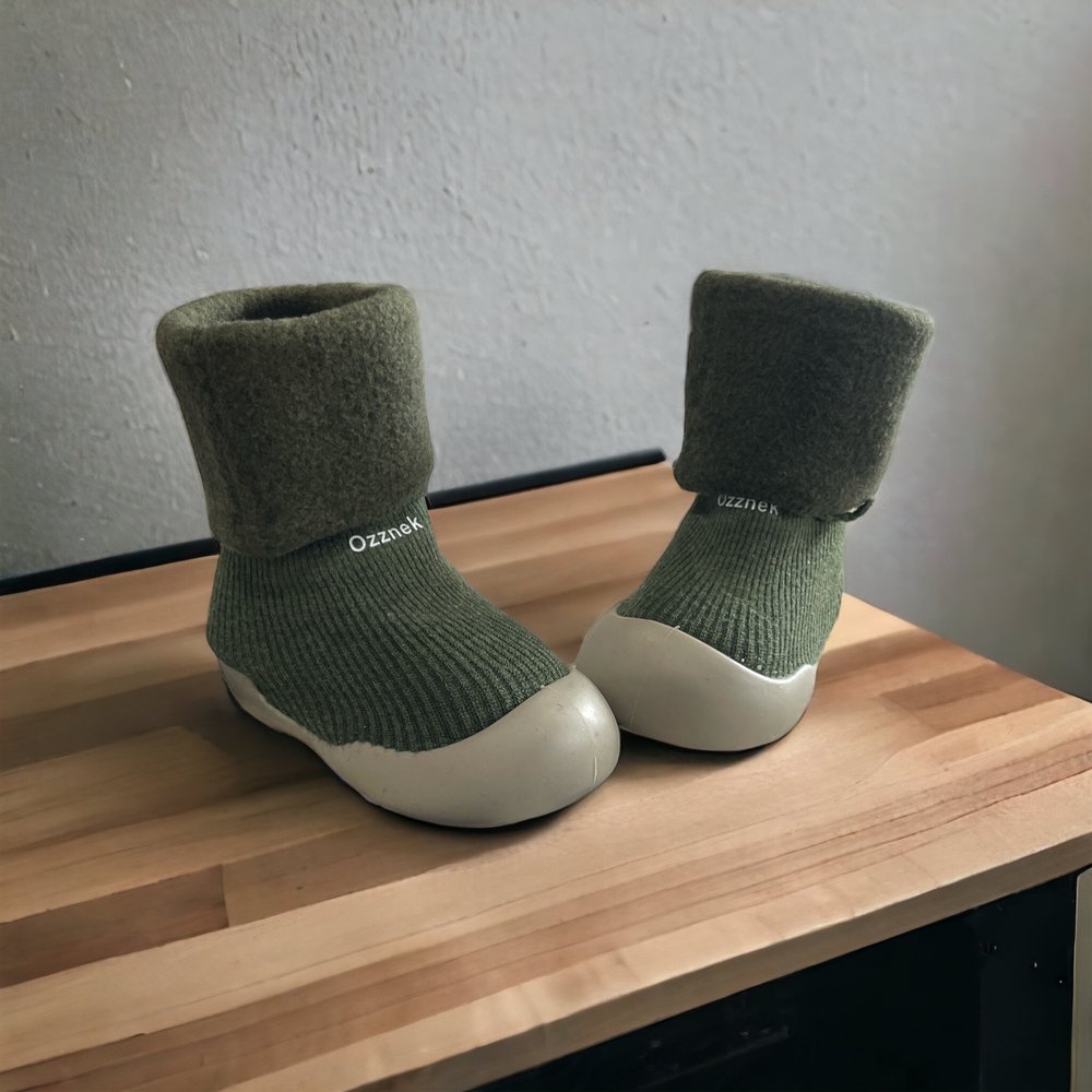 Toddler Sock Shoes with Rubber Soles | Fleece Winter Barefoot Shoes