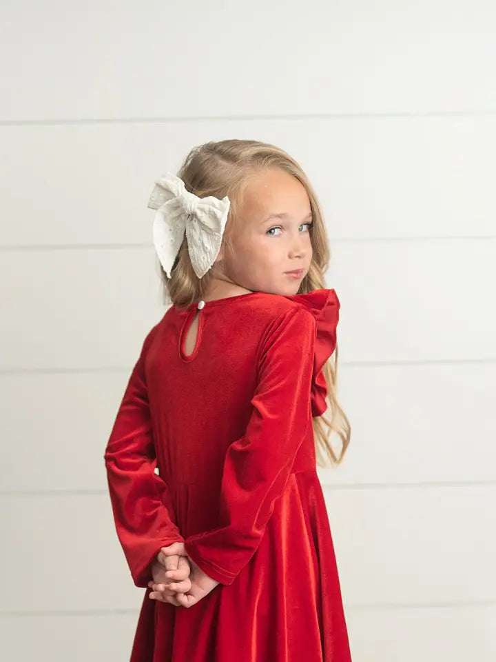 Kids Velvet Ruffle Fancy Winter Girls Christmas Holiday Dress Multiple colors
