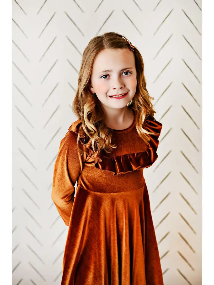 Kids Velvet Ruffle Fancy Winter Girls Christmas Holiday Dress Multiple colors