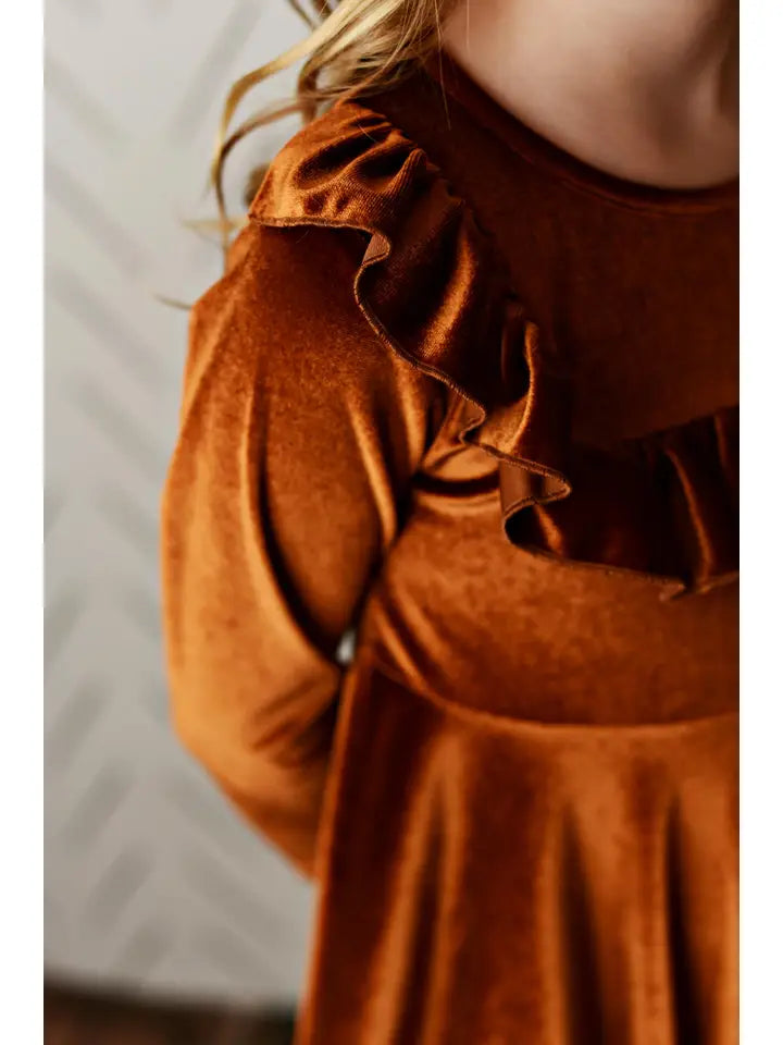 Kids Velvet Ruffle Fancy Winter Girls Christmas Holiday Dress Multiple colors