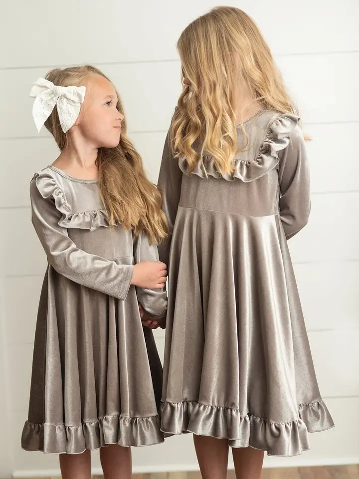 Kids Velvet Ruffle Fancy Winter Girls Christmas Holiday Dress Multiple colors