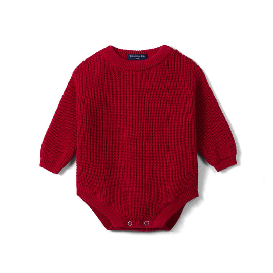 Classic Chunky Knit Baby Romper in Red Xmas