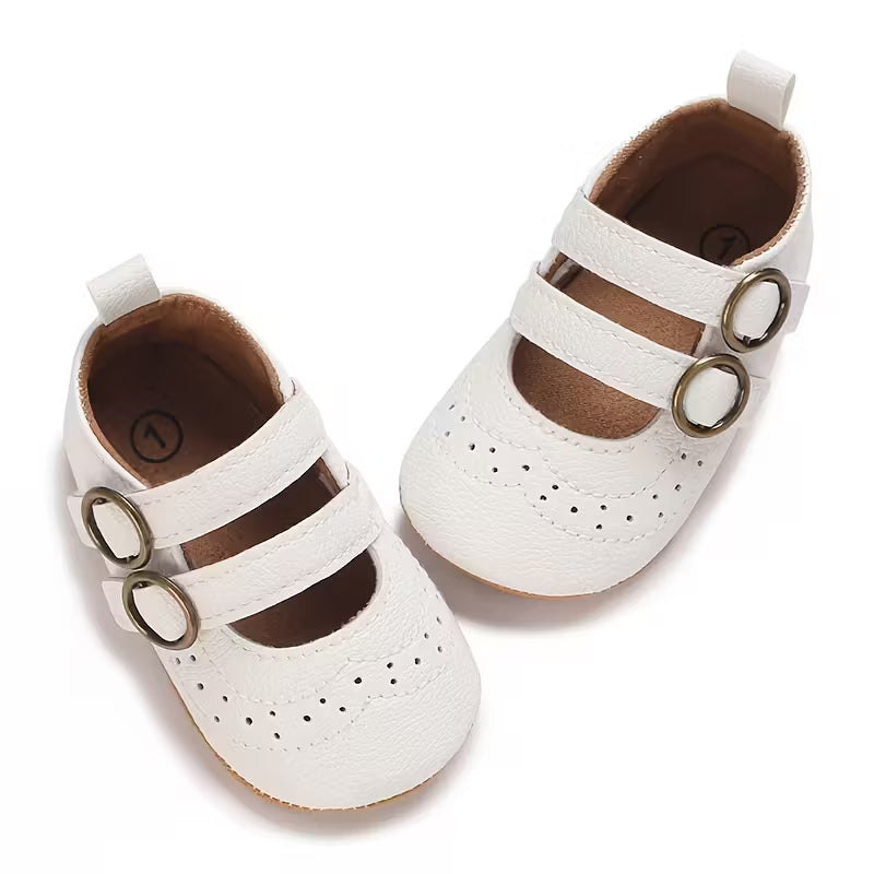 Baby girl double buckle flat princess shoe