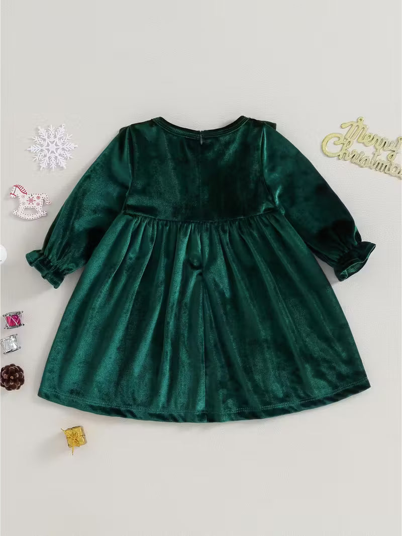 Baby girls Puff sleeves Velvet holiday A-line dress