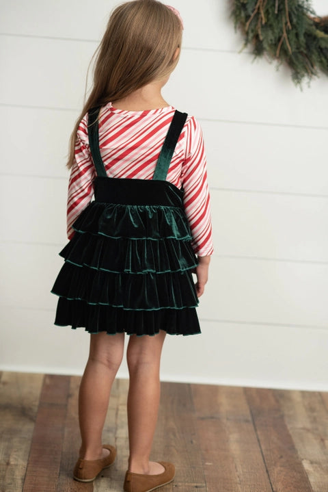 Kids Candy Cane & Velvet Christmas Tree Holiday Dress Set Girls