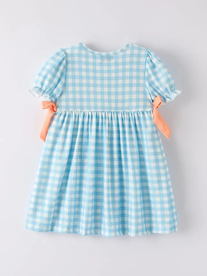 Girls Fall Pumpkin Blue Plaid Dress Matching Thanksgiving
