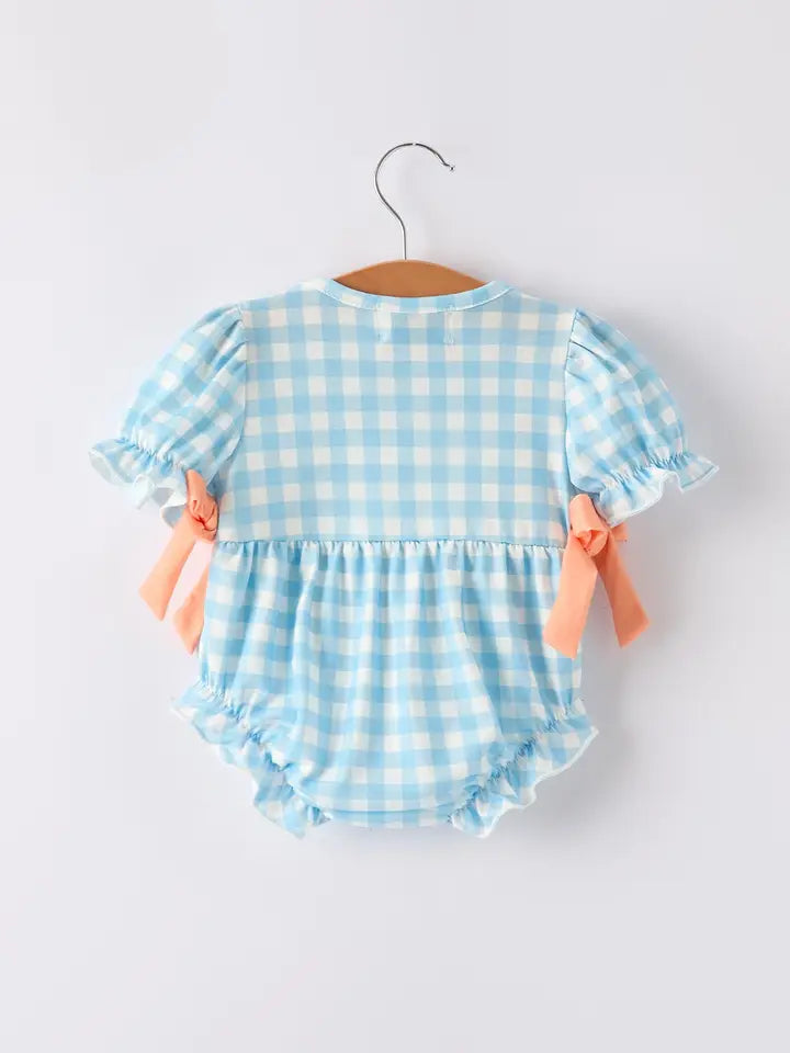 Infant Fall Pumpkin Blue Plain Smocked Romper Matching Thanksgiving