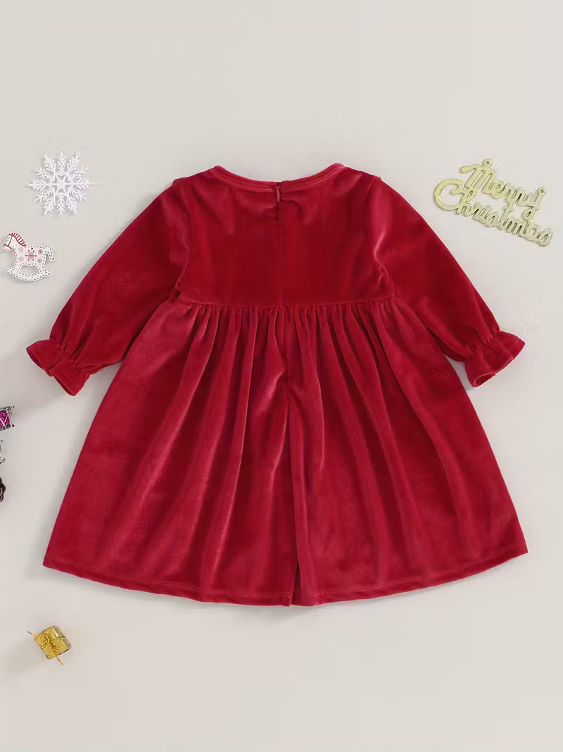 Baby girls Puff sleeves Velvet holiday A-line dress