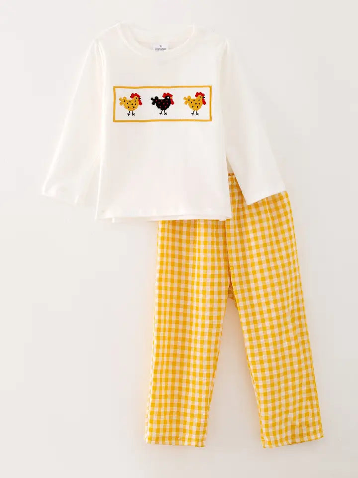 Chicken Smocking Embroidered Boys Matching Outfits