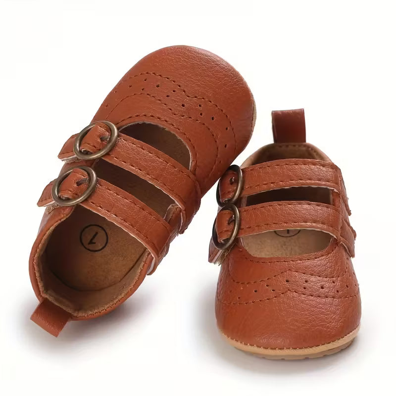 Baby girl double buckle flat princess shoe