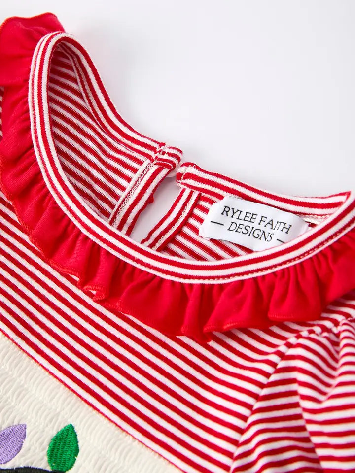 Christmas Girls Embroidery Dress Holiday Lights Matching