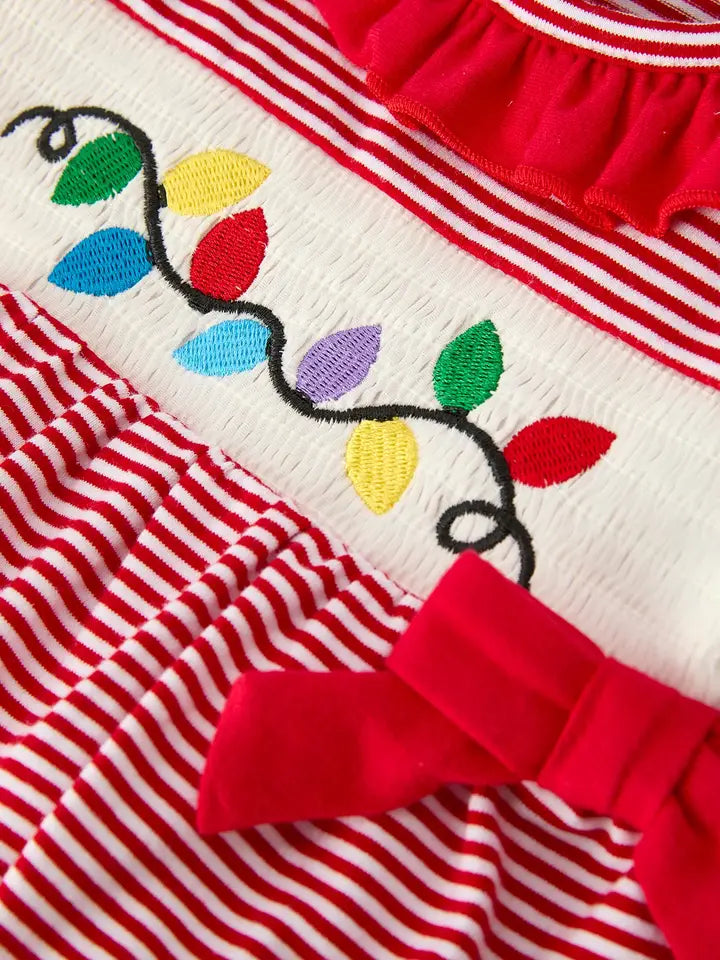 Infant girls Embroidery Christmas Romper Matching