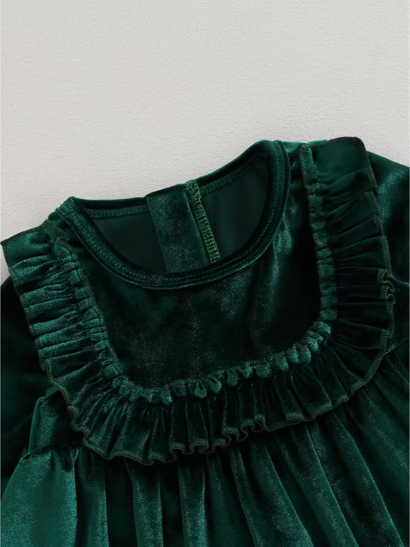 Baby girls Puff sleeves Velvet holiday A-line dress
