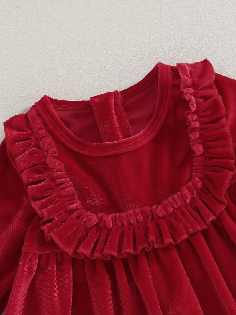 Baby girls Puff sleeves Velvet holiday A-line dress