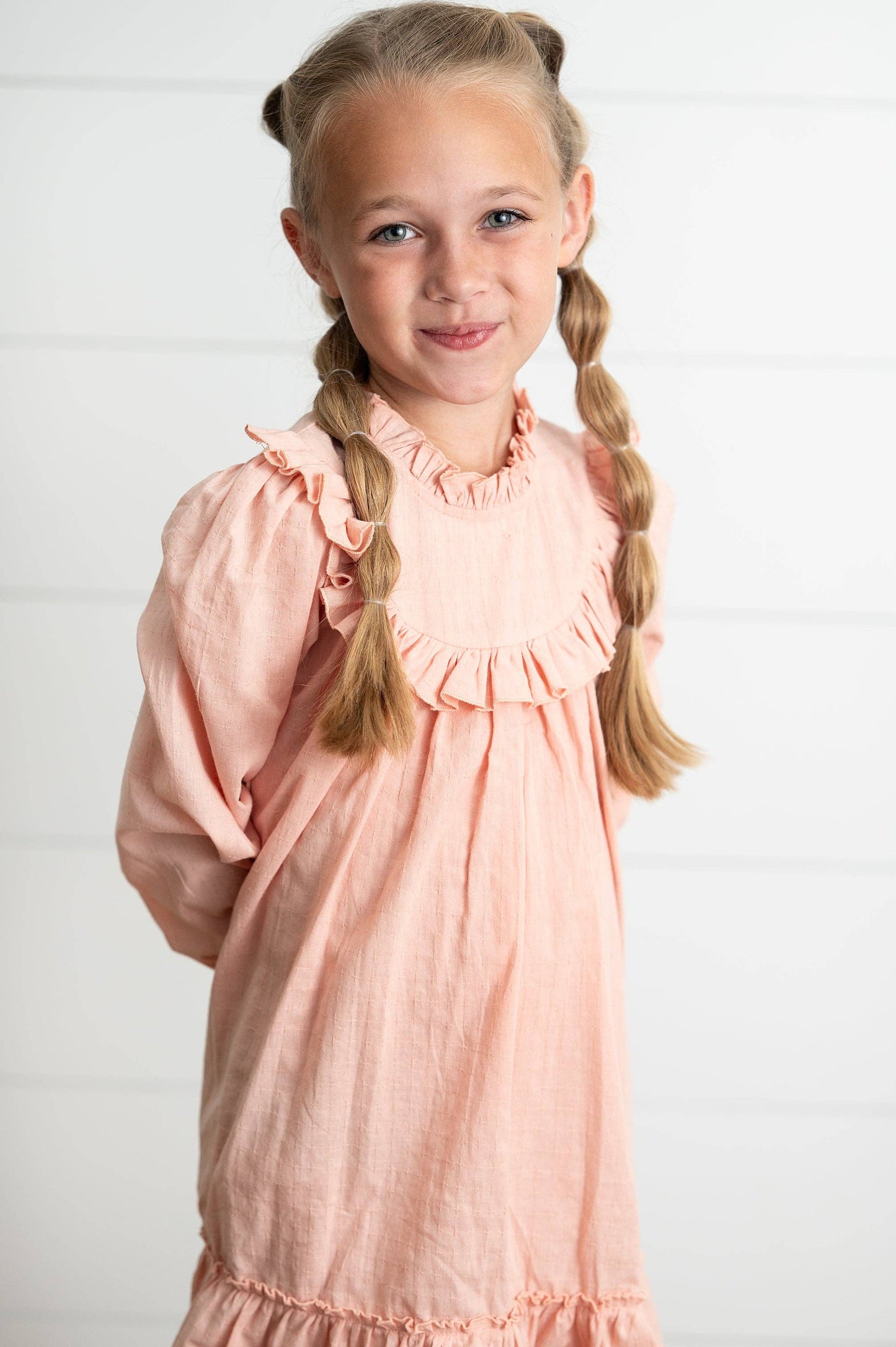 Wren & James - Girls Annie Blush Colored Ruffle Long Sleeve Fall Dress
