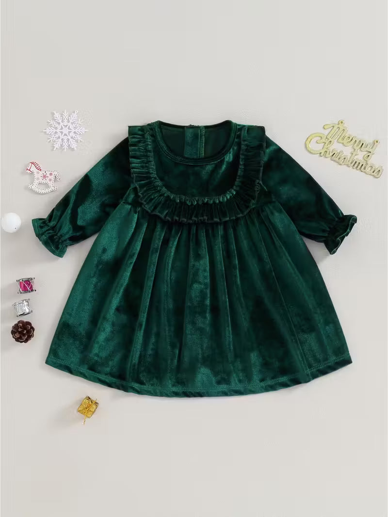 Baby girls Puff sleeves Velvet holiday A-line dress