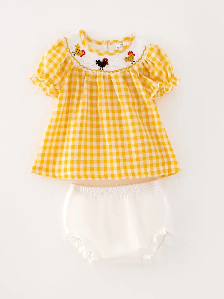 Chicken Smocking Embroidered Girls Outfits