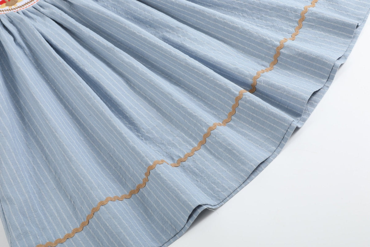 Light Blue Pinstripe Turkey Smocked Bishop Dress