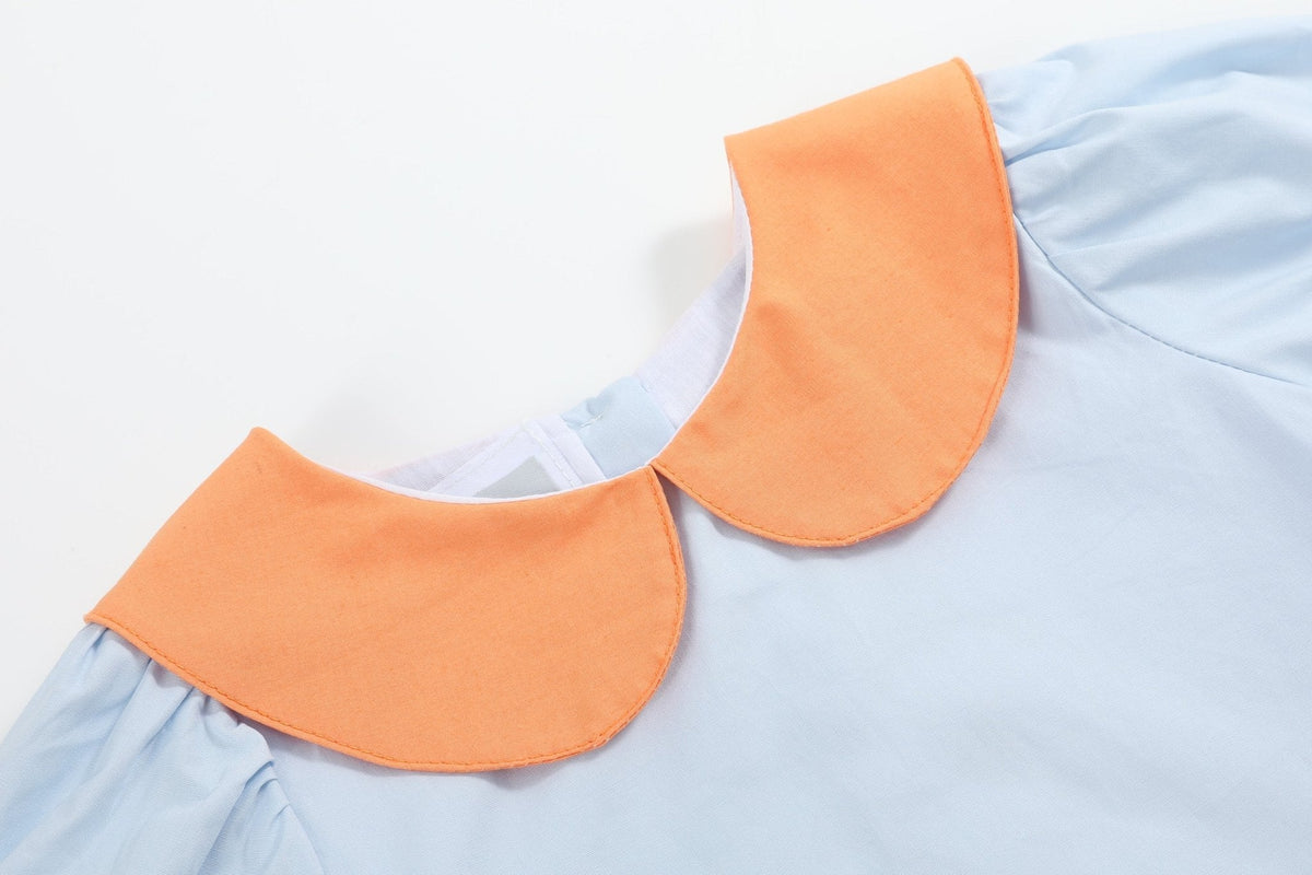 Light Blue Pumpkin Applique Collared Dress