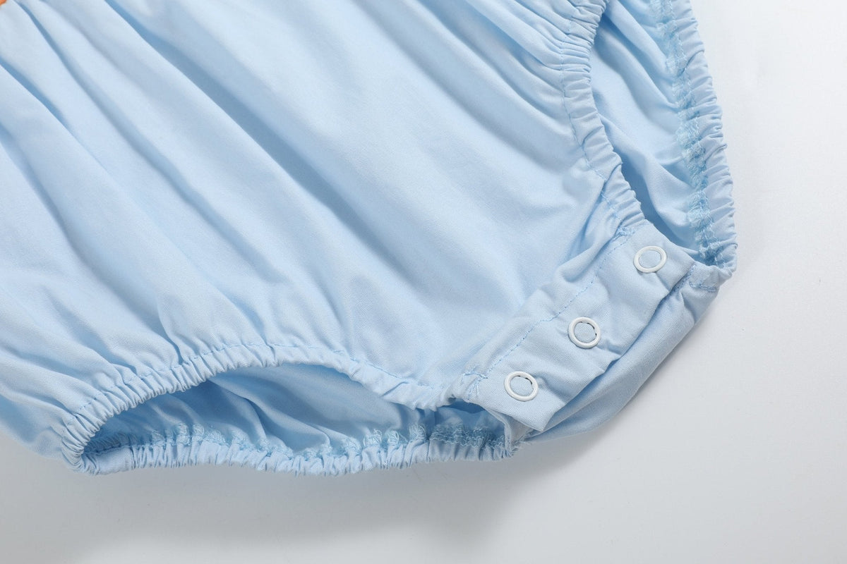 Light Blue Pumpkin Vine Smocked Collared Romper