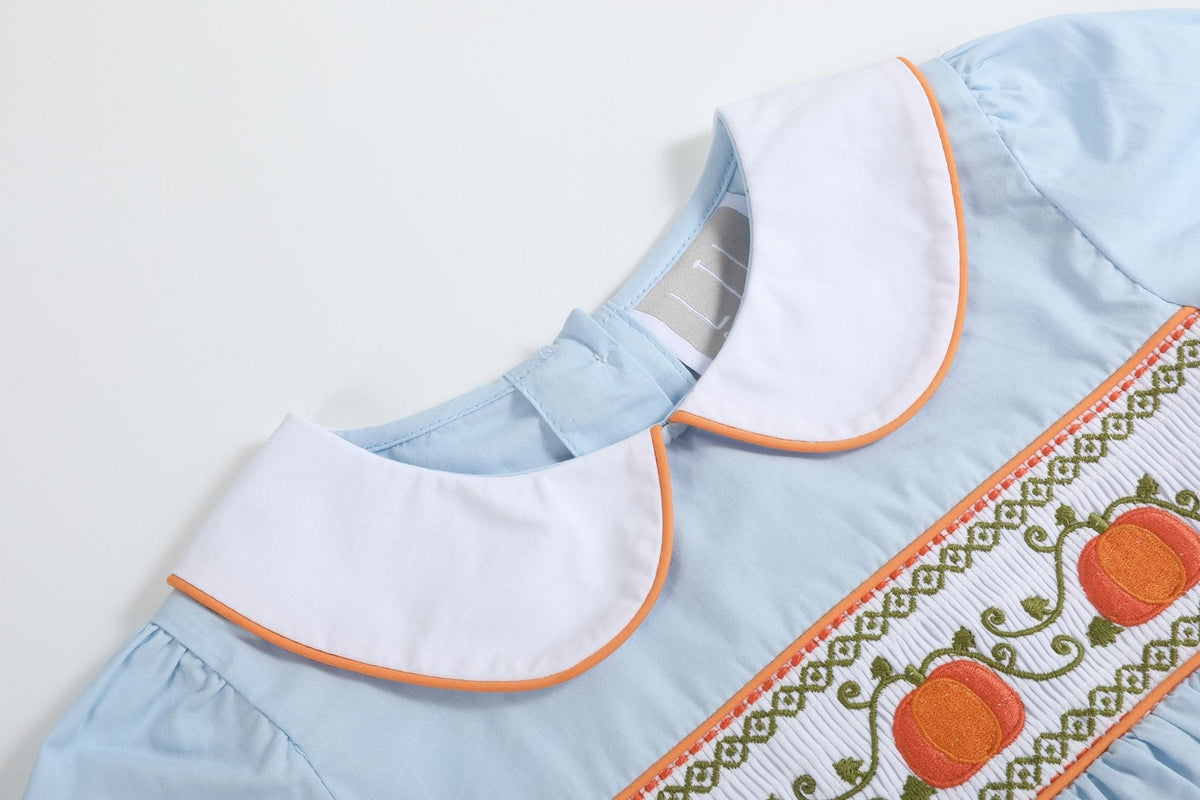 Light Blue Pumpkin Vine Smocked Dress