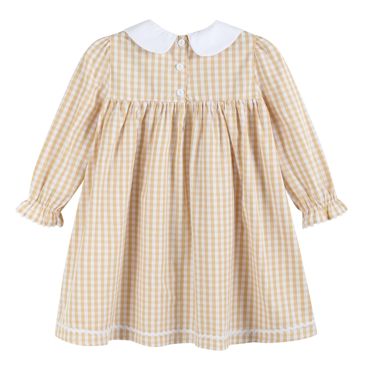 Light Brown Gingham Pumpkin Vine Ruffle Dress
