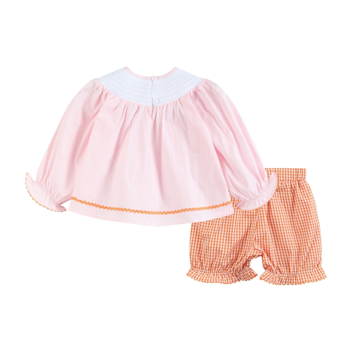 Pink and Orange Gingham Boo Smocked Dress and Bloomer Set